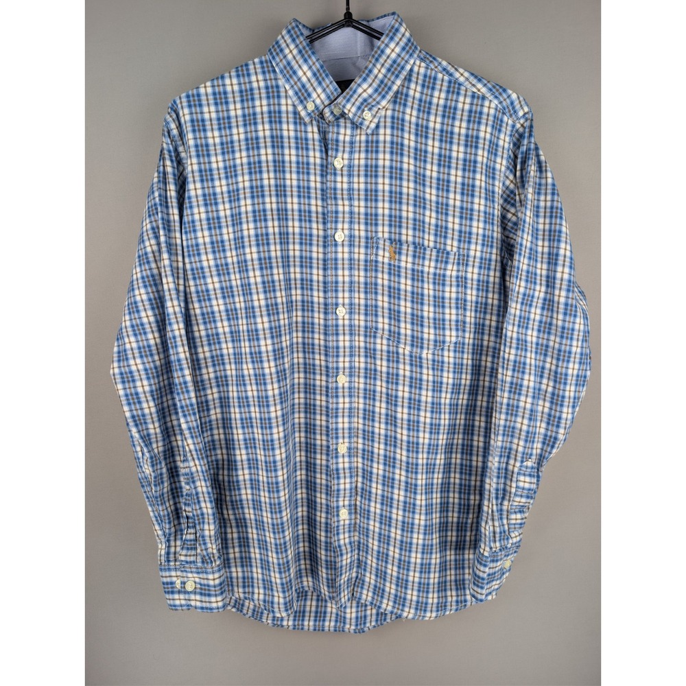 Ralph Lauren Custom Fit Blue Plaid Cotton Button-Down - M